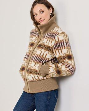 FOXGLOVE FLEECE BOMBER<br>TAN/IVORY HARDING
