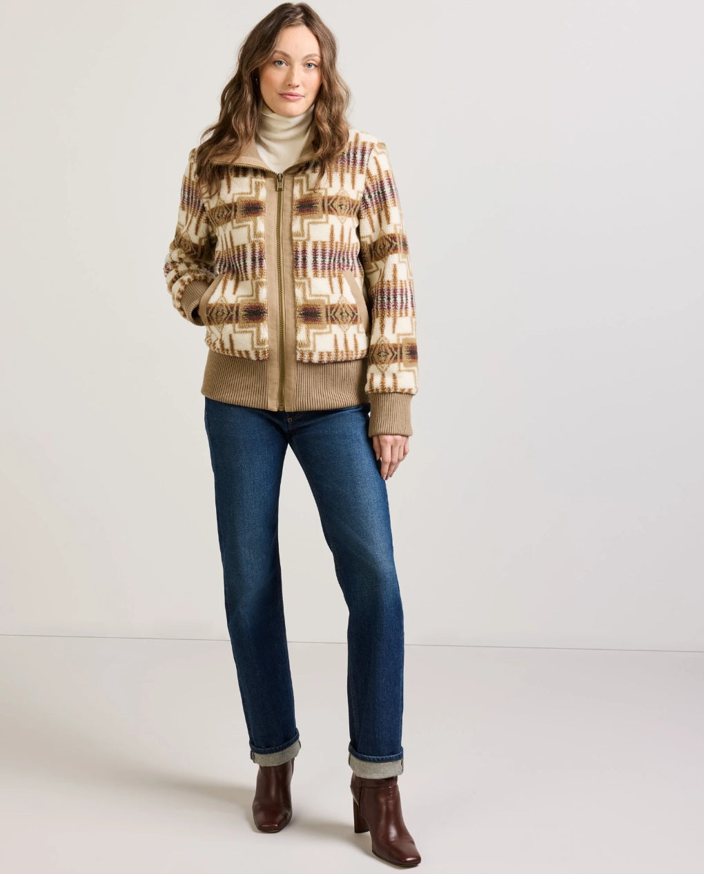 FOXGLOVE FLEECE BOMBER<br>TAN/IVORY HARDING