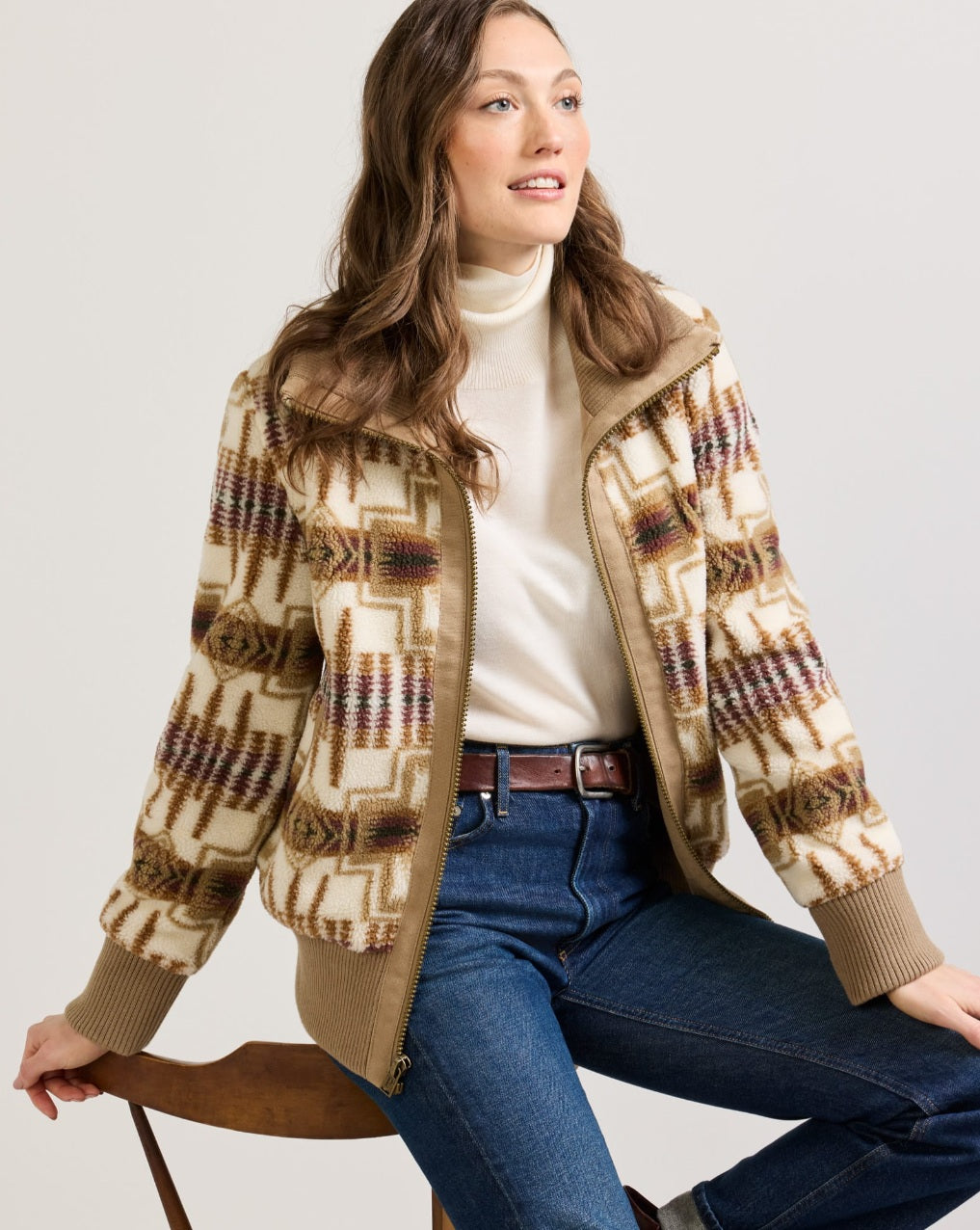 FOXGLOVE FLEECE BOMBER<br>TAN/IVORY HARDING