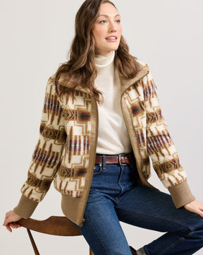 FOXGLOVE FLEECE BOMBER<br>TAN/IVORY HARDING