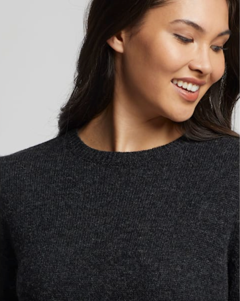 Shetland Crew Pullover <br> Black Heather
