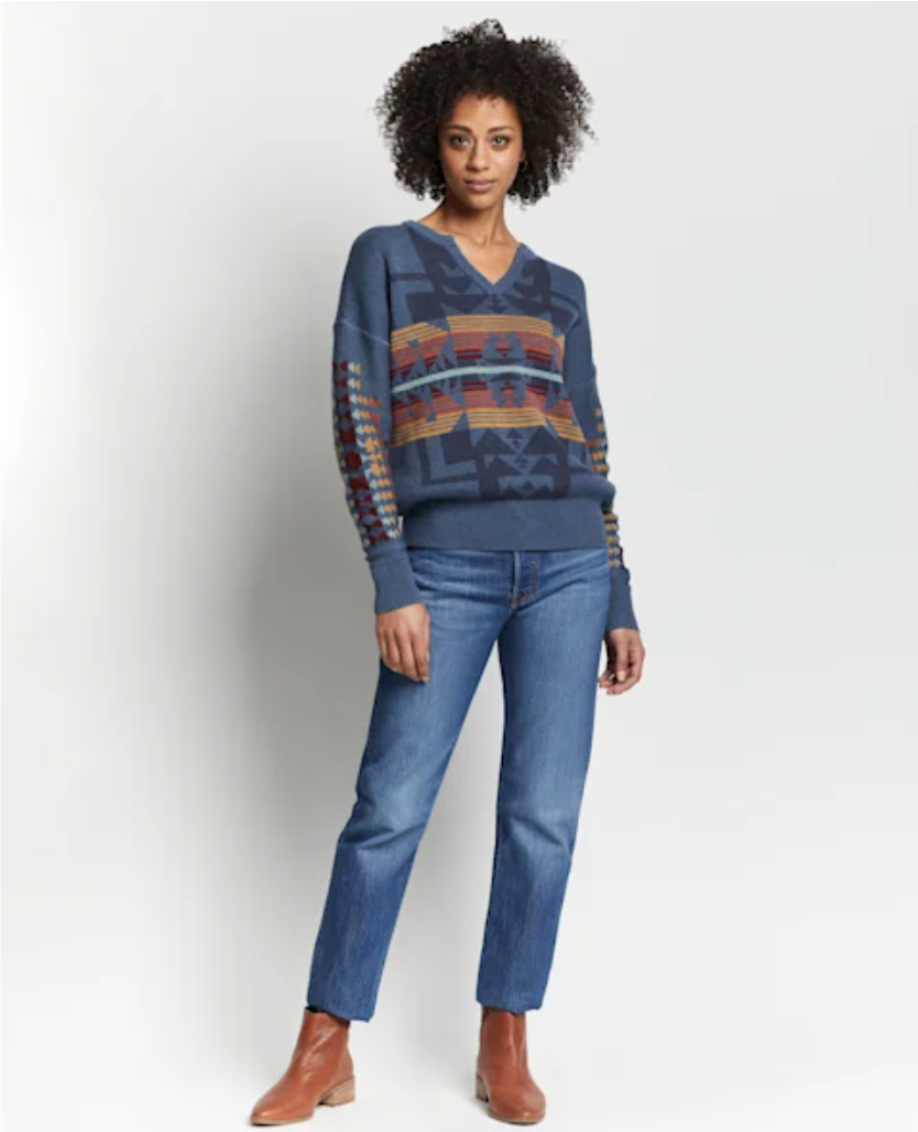 Graphic Cotton Pullover <br> Indigo Blue Multi
