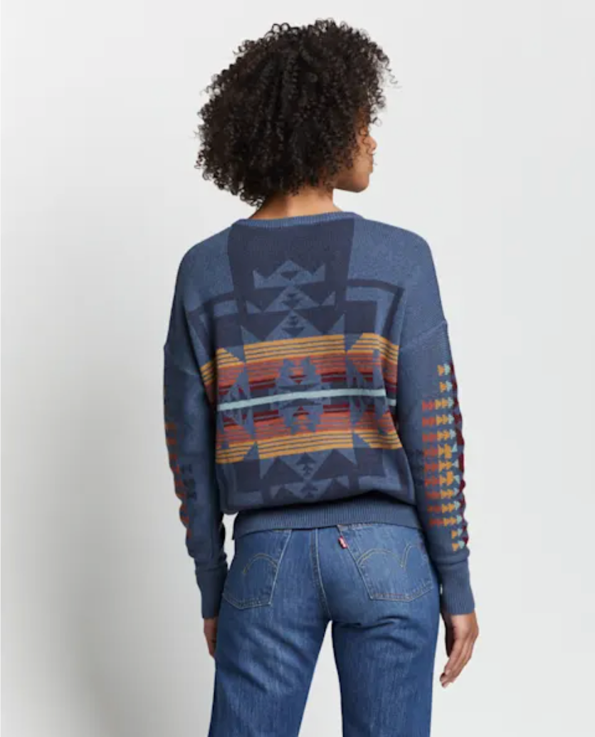 Graphic Cotton Pullover <br> Indigo Blue Multi